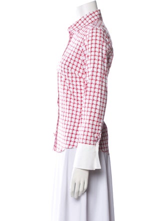 CH Carolina Herrera Houndstooth Print Three-Quarter Sleeve Button-Up Top