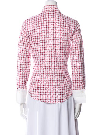 CH Carolina Herrera Houndstooth Print Three-Quarter Sleeve Button-Up Top