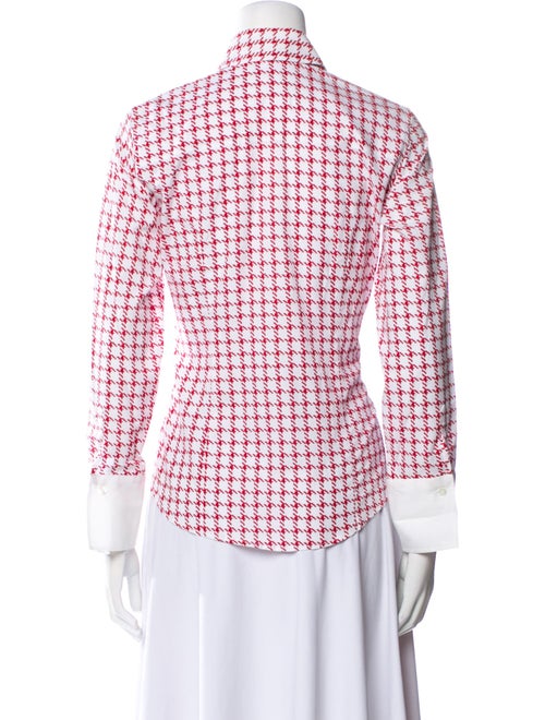 CH Carolina Herrera Houndstooth Print Three-Quarter Sleeve Button-Up Top