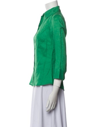 CH Carolina Herrera Linen Three-Quarter Sleeve Button-Up Top
