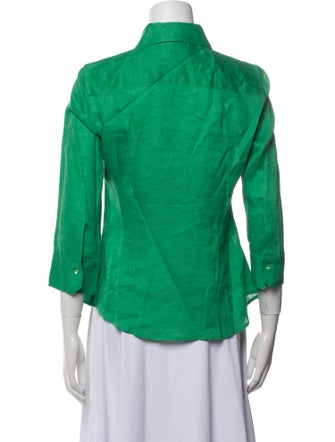 CH Carolina Herrera Linen Three-Quarter Sleeve Button-Up Top