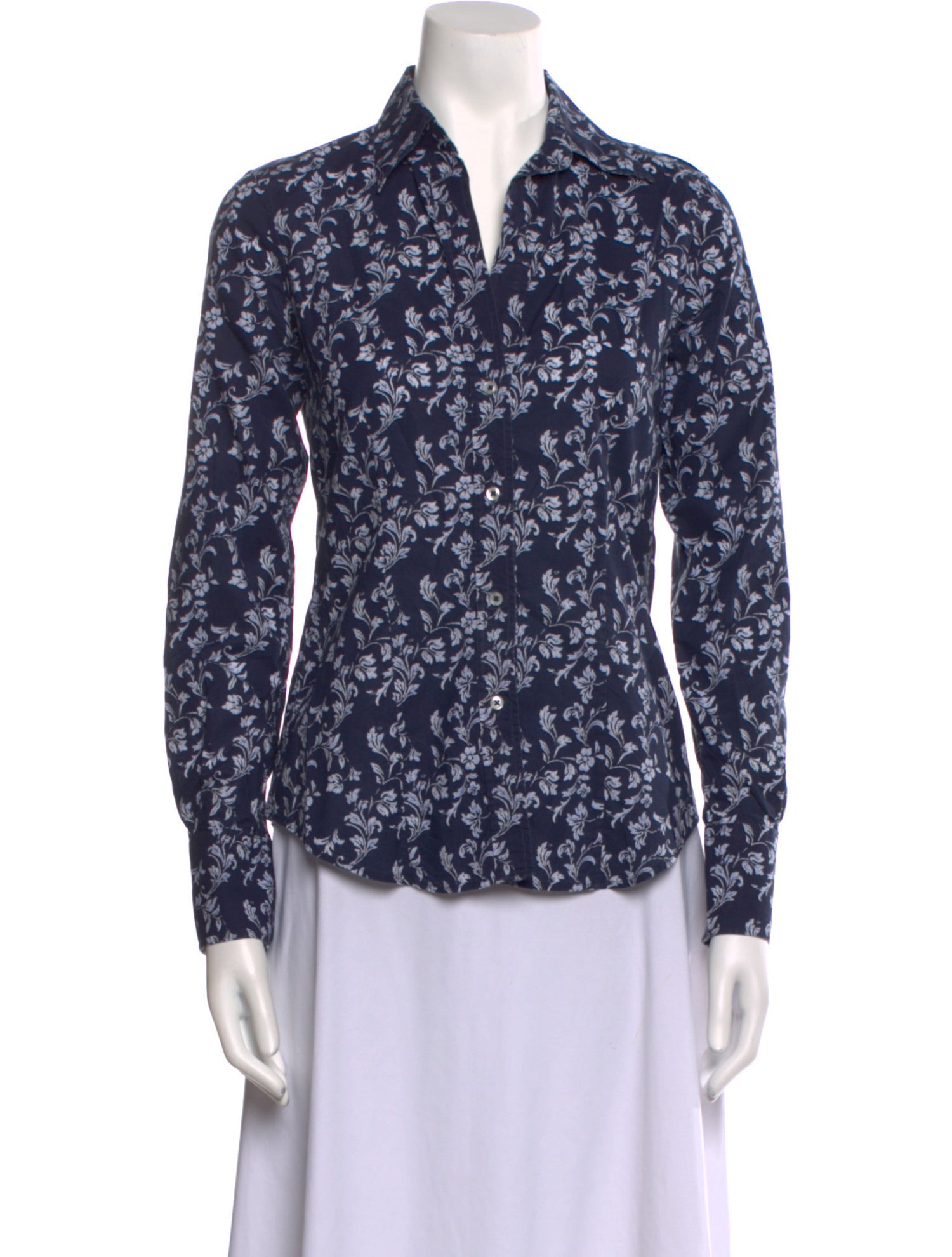 CH Carolina Herrera Floral Print Long Sleeve Button-Up Top