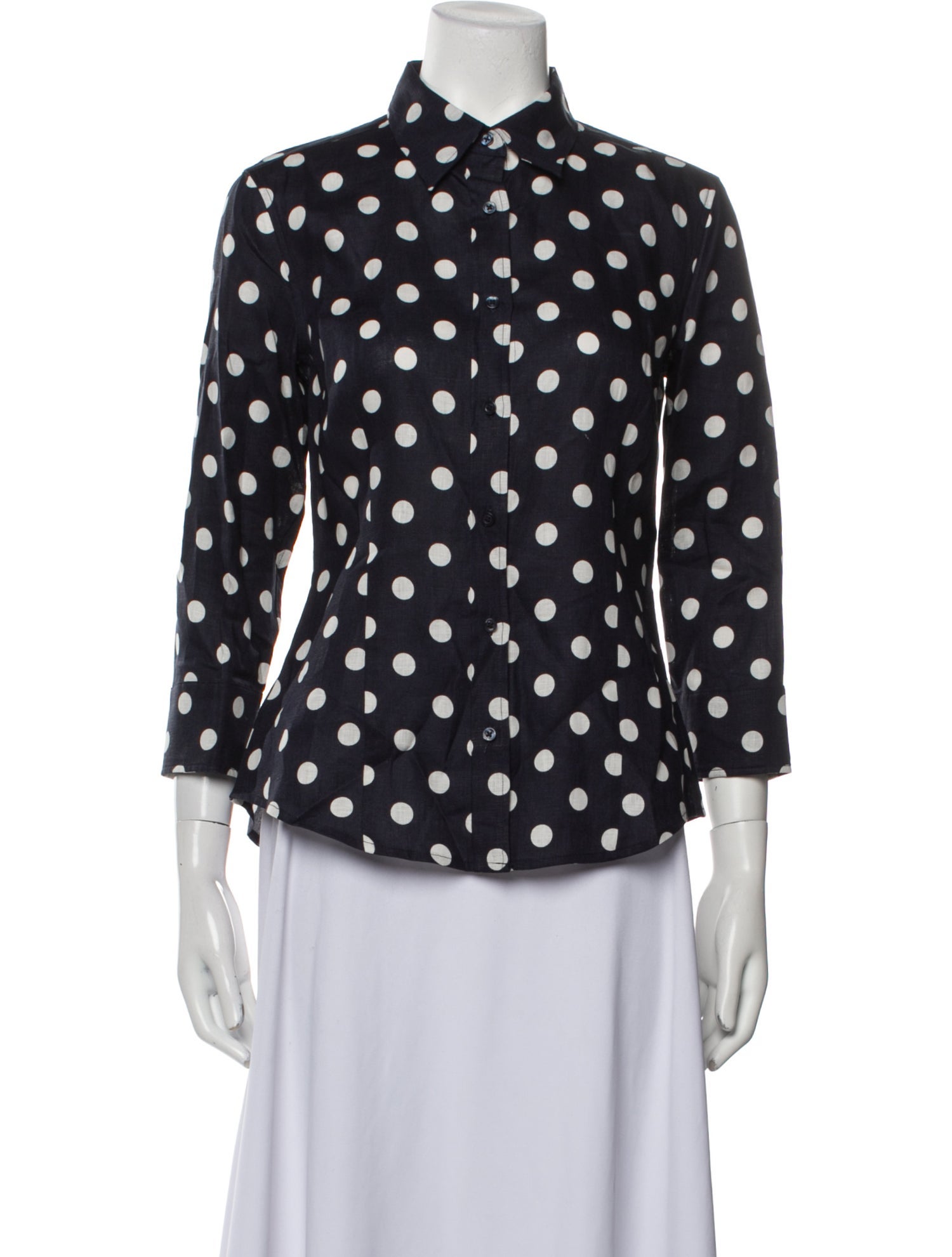 CH Carolina Herrera Linen Polka Dot Print Button-Up Top