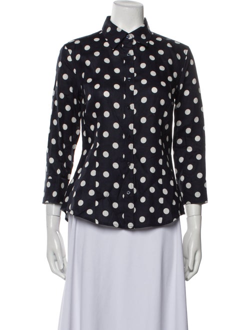 CH Carolina Herrera Linen Polka Dot Print Button-Up Top