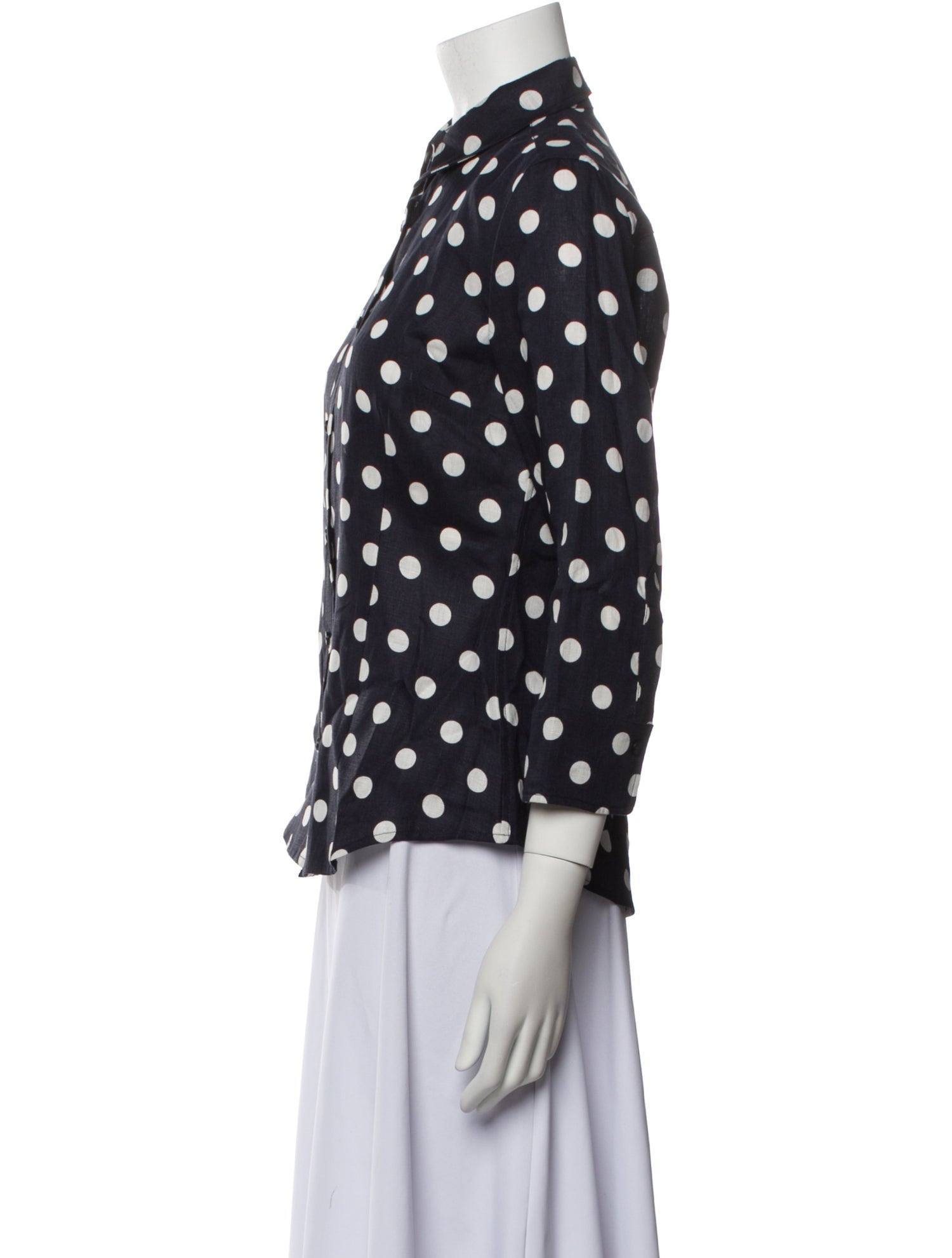 CH Carolina Herrera Linen Polka Dot Print Button-Up Top