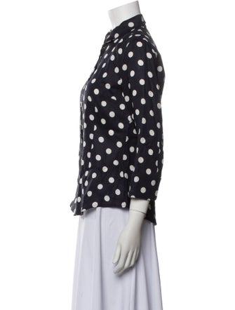 CH Carolina Herrera Linen Polka Dot Print Button-Up Top