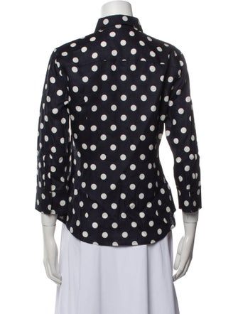 CH Carolina Herrera Linen Polka Dot Print Button-Up Top
