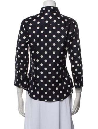 CH Carolina Herrera Linen Polka Dot Print Button-Up Top