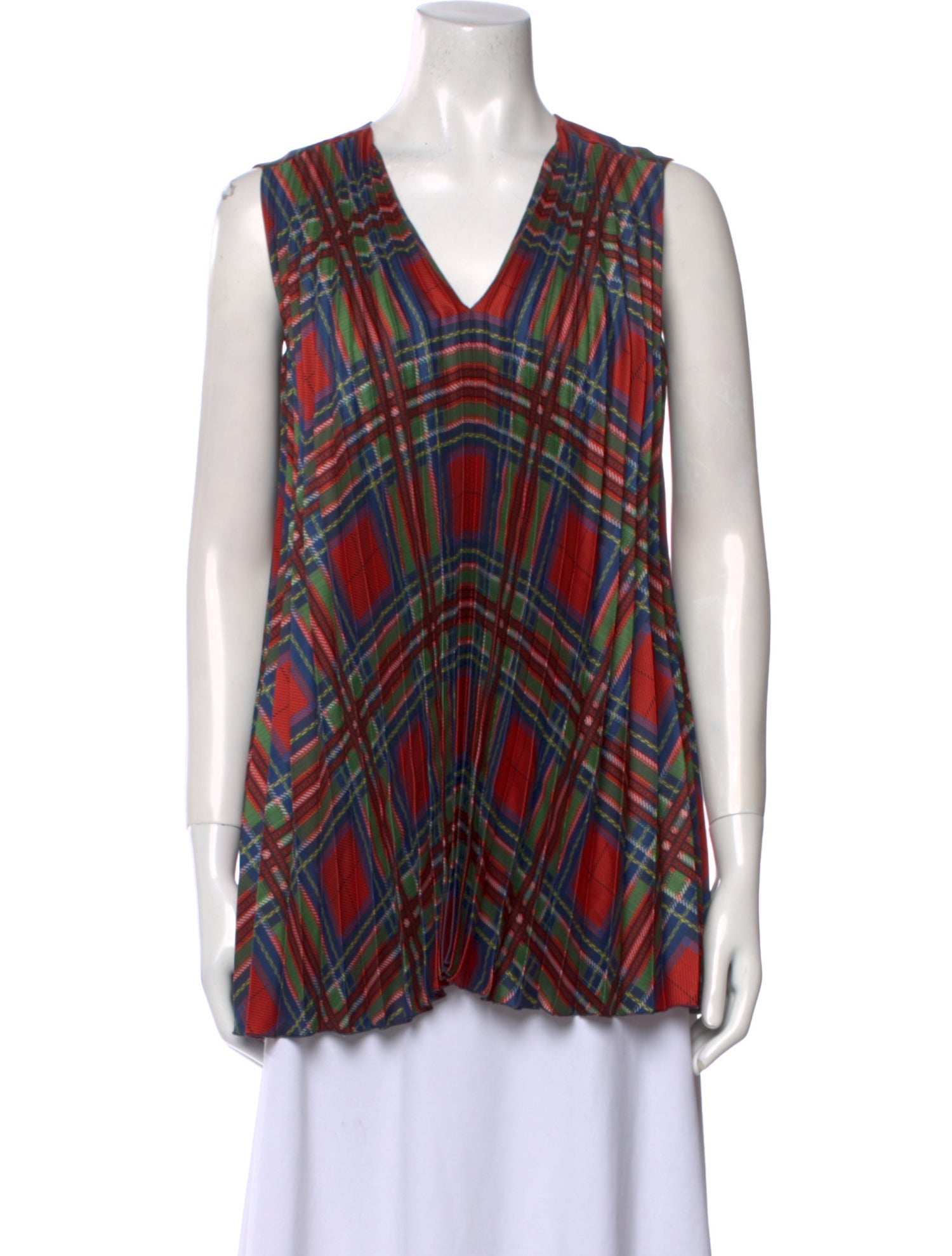 CH Carolina Herrera Plaid Print V-Neck Top