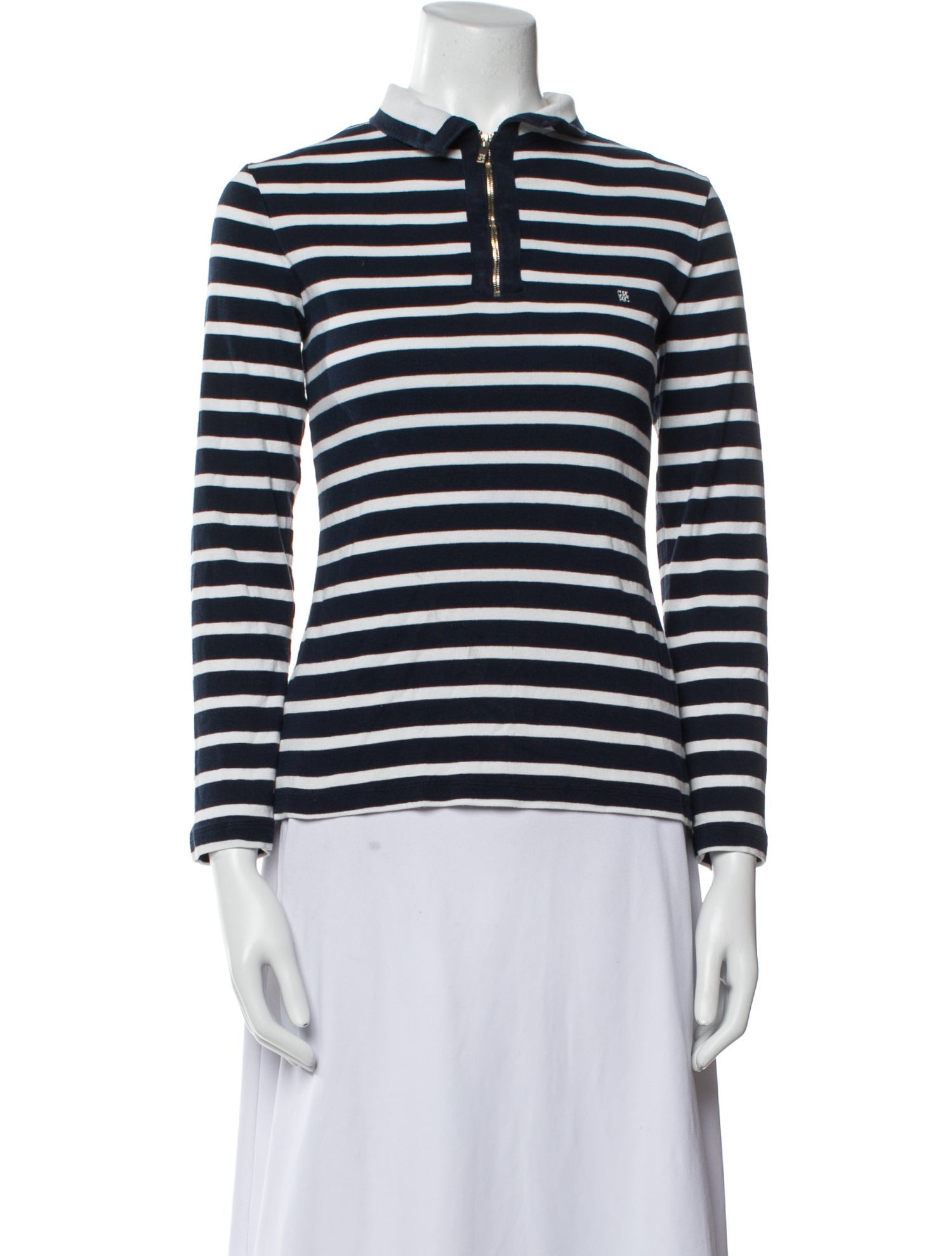 CH Carolina Herrera Striped Mock Neck Top