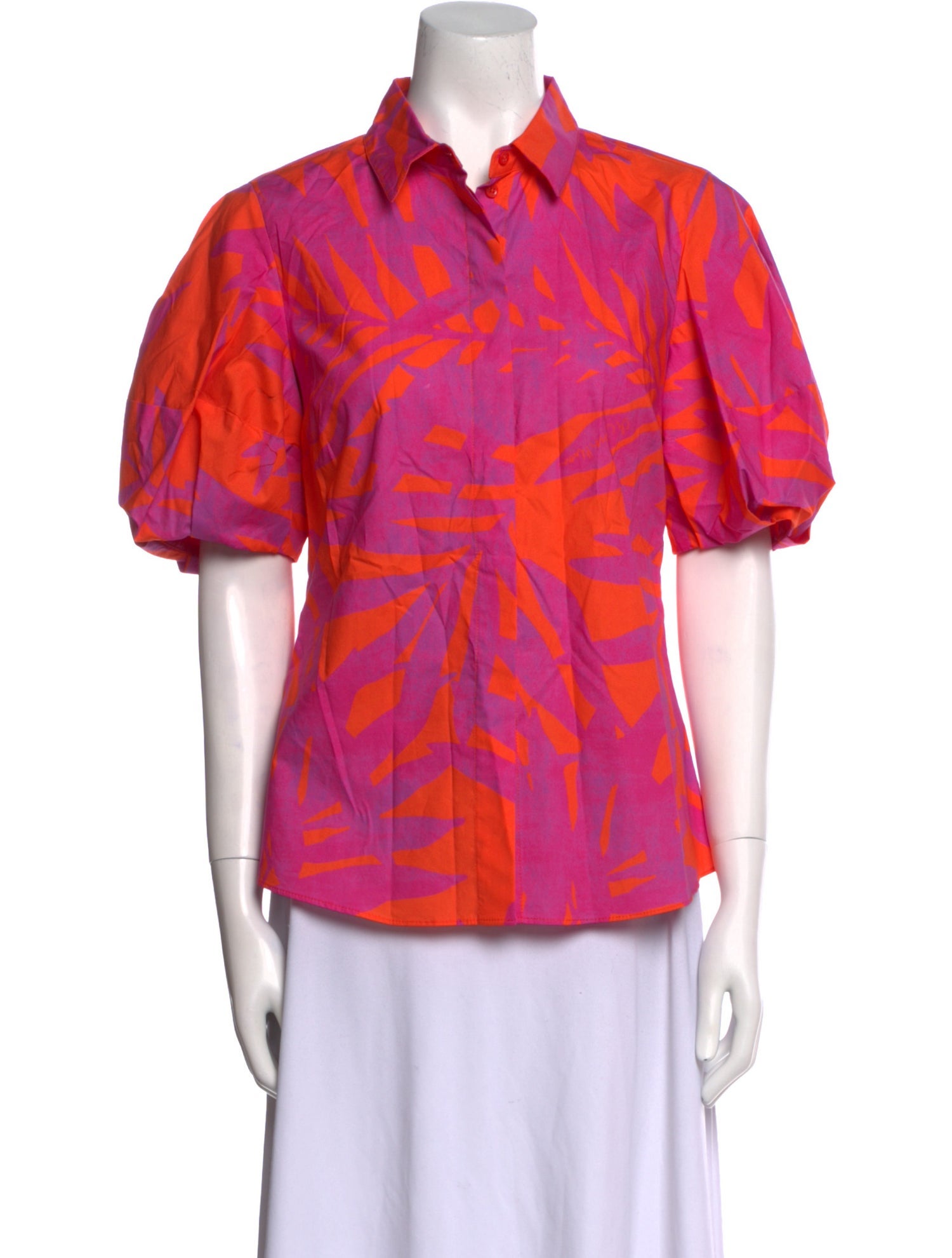CH Carolina Herrera Printed Short Sleeve Button-Up Top