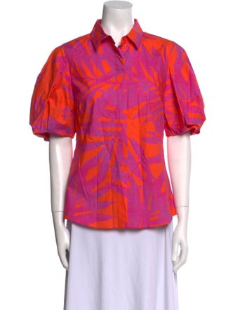 CH Carolina Herrera Printed Short Sleeve Button-Up Top