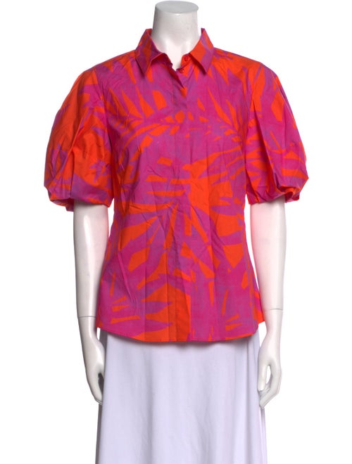 CH Carolina Herrera Printed Short Sleeve Button-Up Top