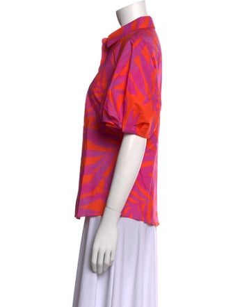 CH Carolina Herrera Printed Short Sleeve Button-Up Top