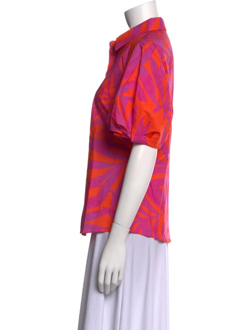 CH Carolina Herrera Printed Short Sleeve Button-Up Top