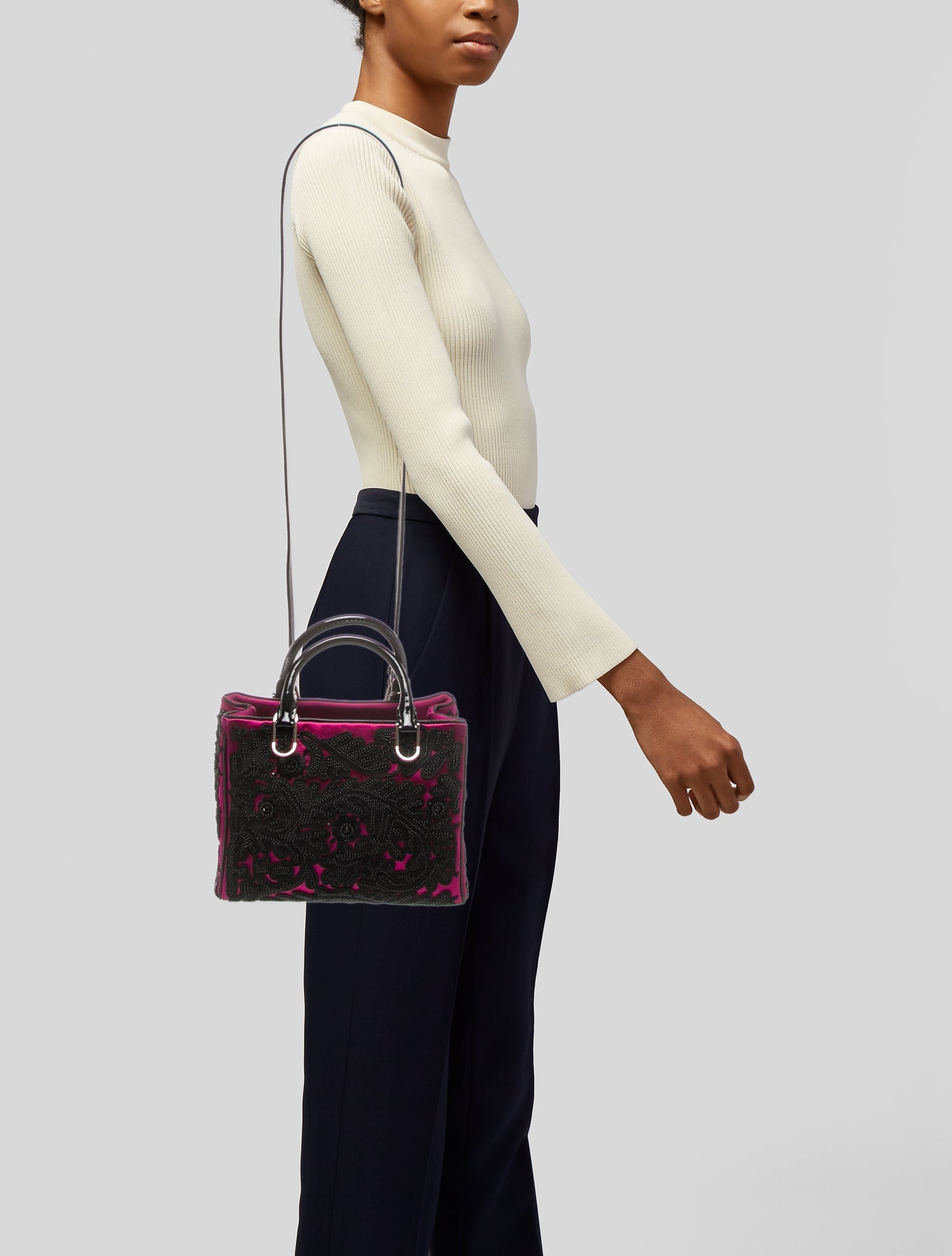 CH Carolina Herrera Velvet Top Handle Bag