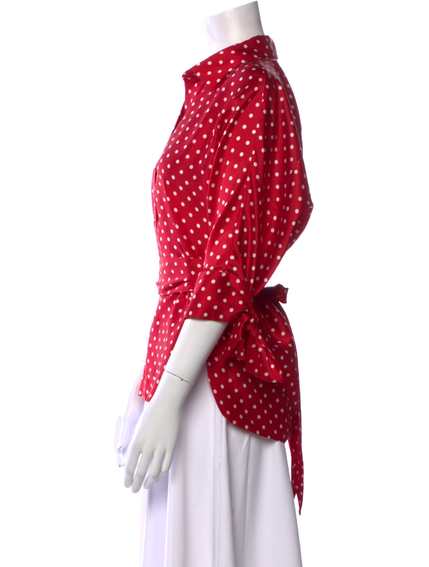 CH Carolina Herrera Polka Dot Print Three-Quarter Sleeve Button-Up Top