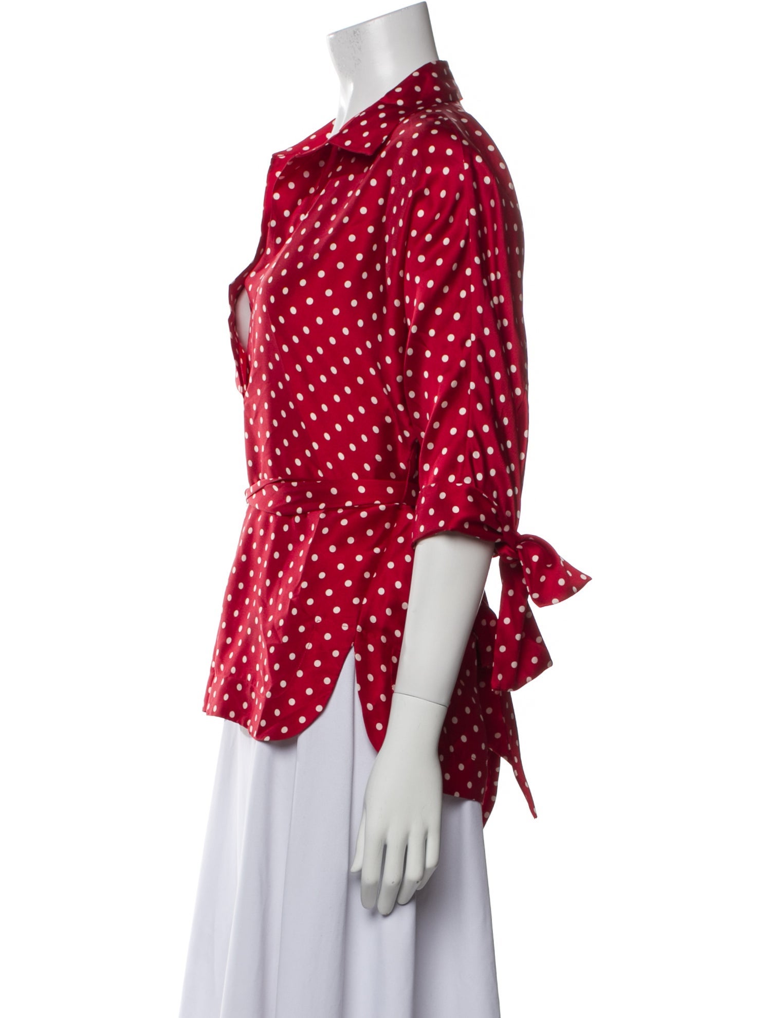 CH Carolina Herrera Polka Dot Print Three-Quarter Sleeve Polo