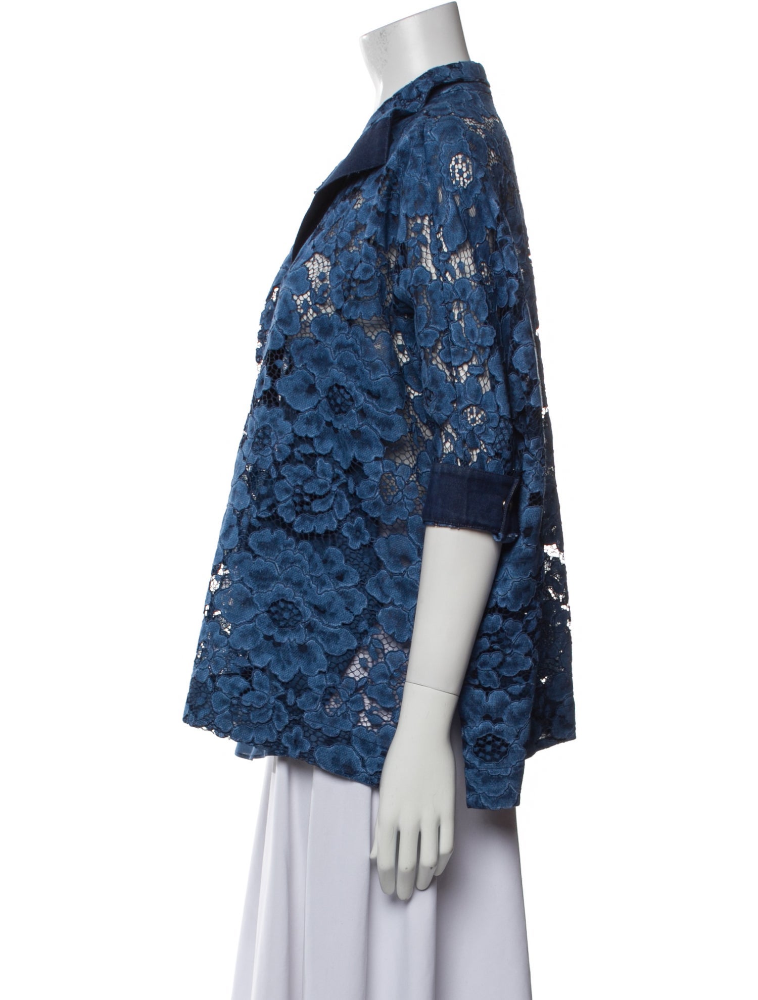 CH Carolina Herrera Lace Pattern Three-Quarter Sleeve Polo