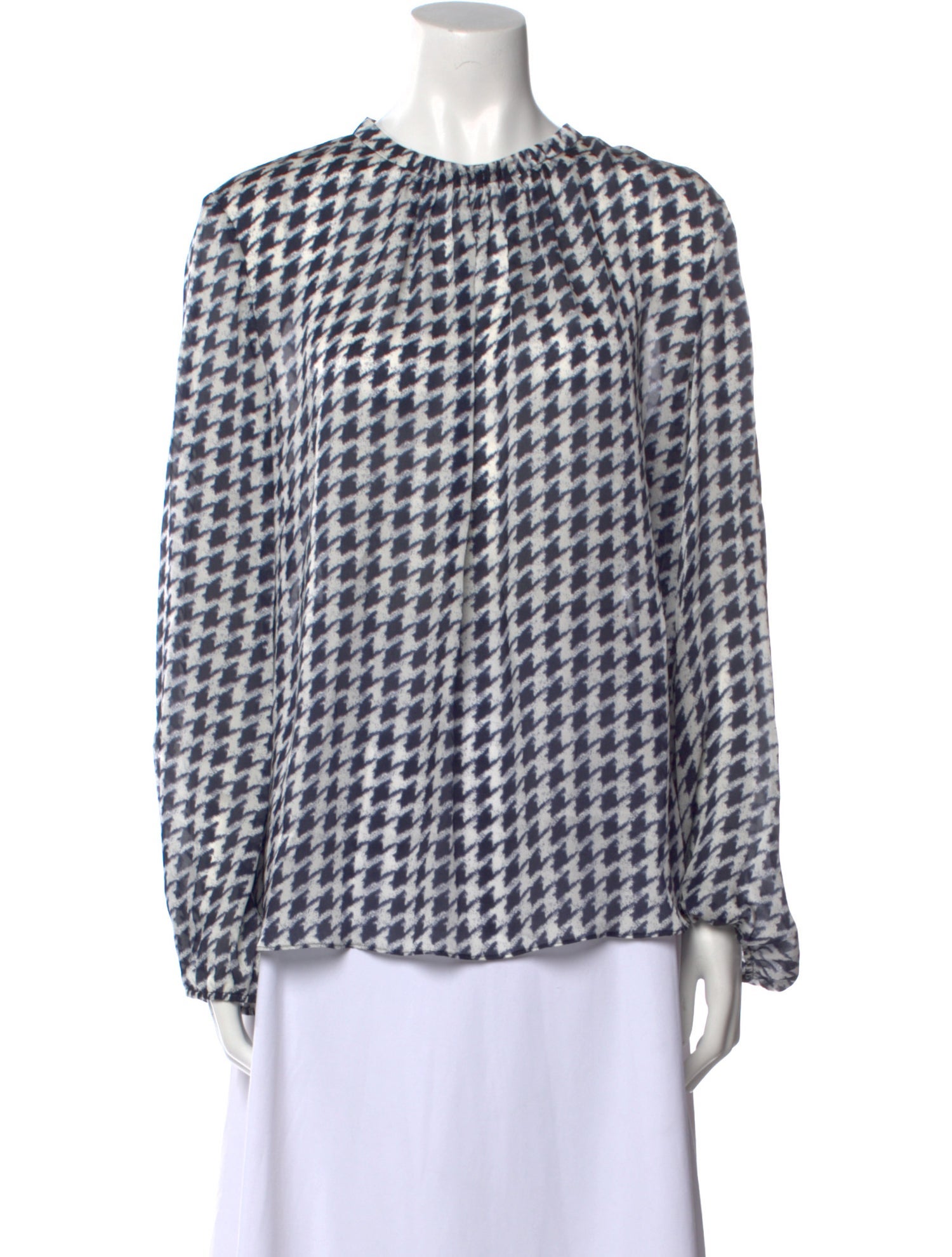 CH Carolina Herrera Silk Houndstooth Print Blouse