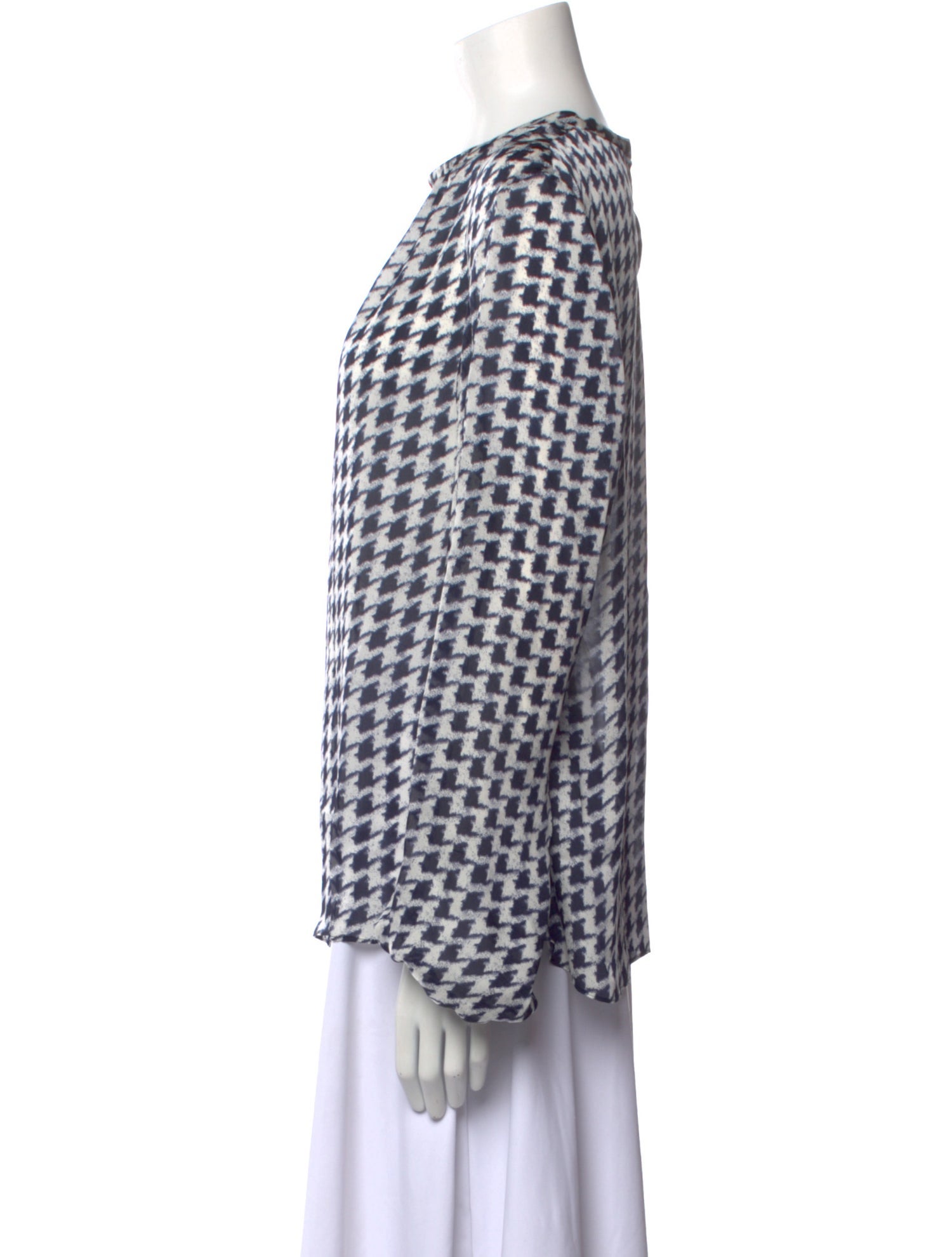 CH Carolina Herrera Silk Houndstooth Print Blouse