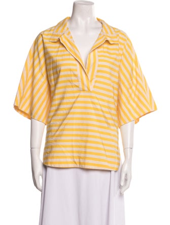 CH Carolina Herrera Striped V-Neck Button-Up Top