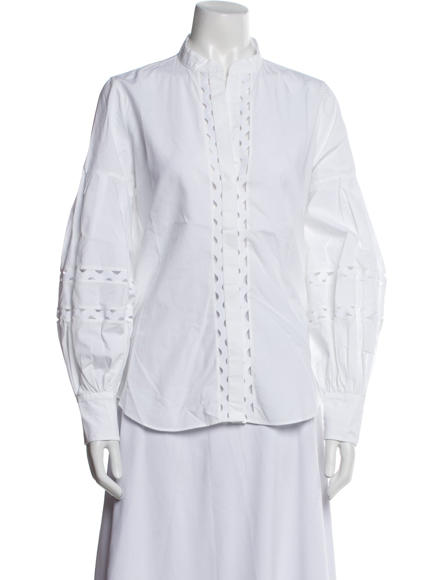 CH Carolina Herrera Mock Neck Long Sleeve Button-Up Top