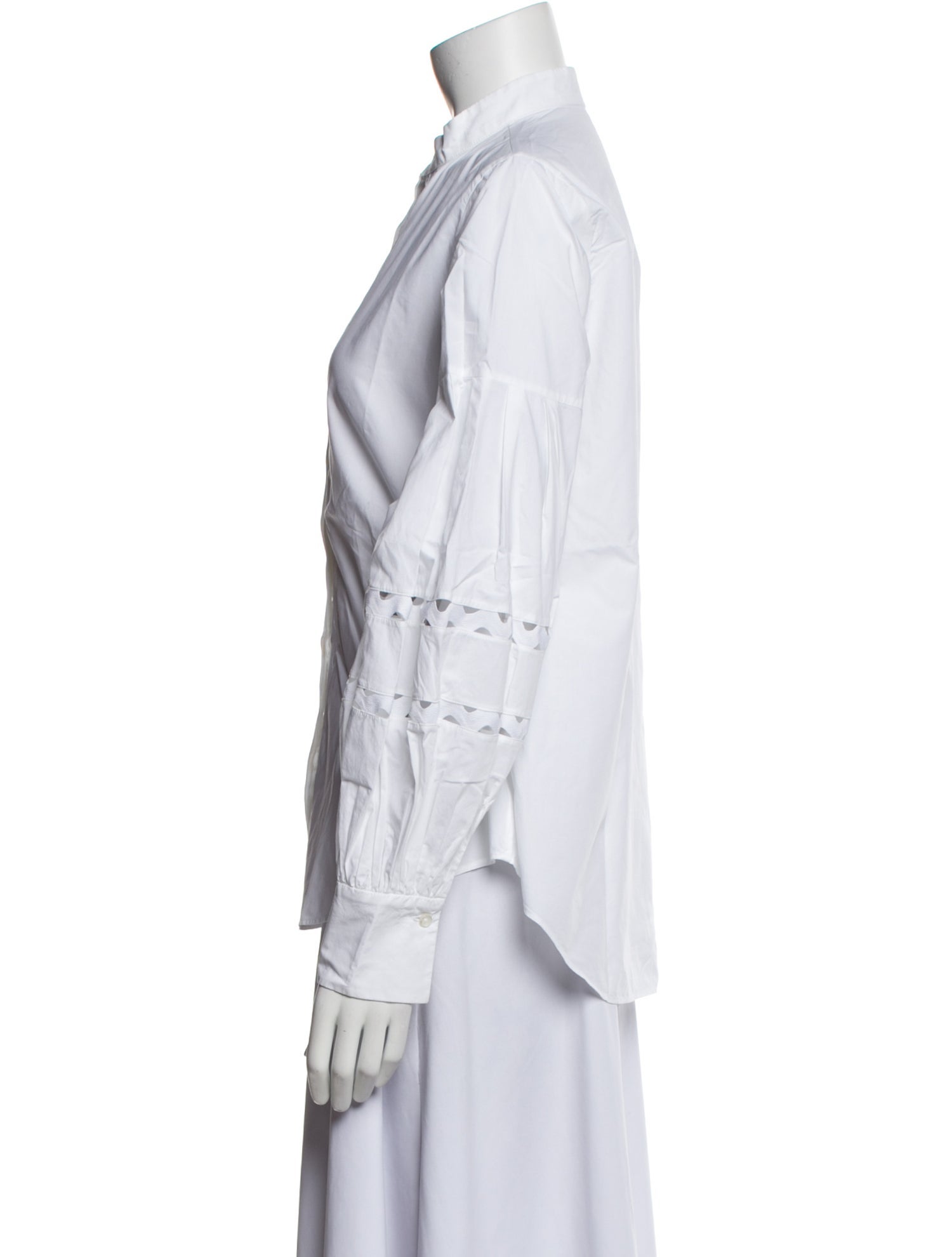 CH Carolina Herrera Mock Neck Long Sleeve Button-Up Top