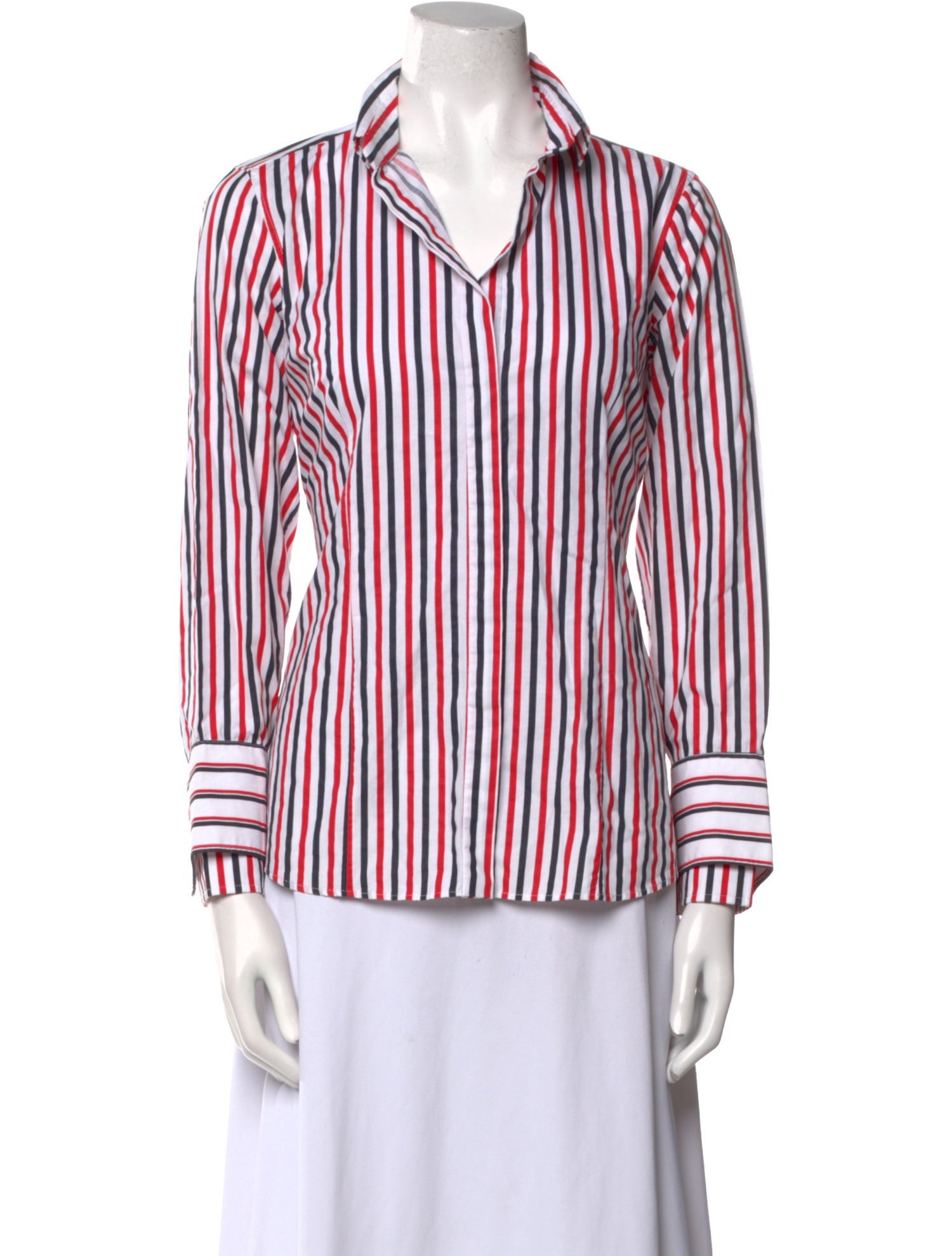 CH Carolina Herrera Striped Long Sleeve Button-Up Top