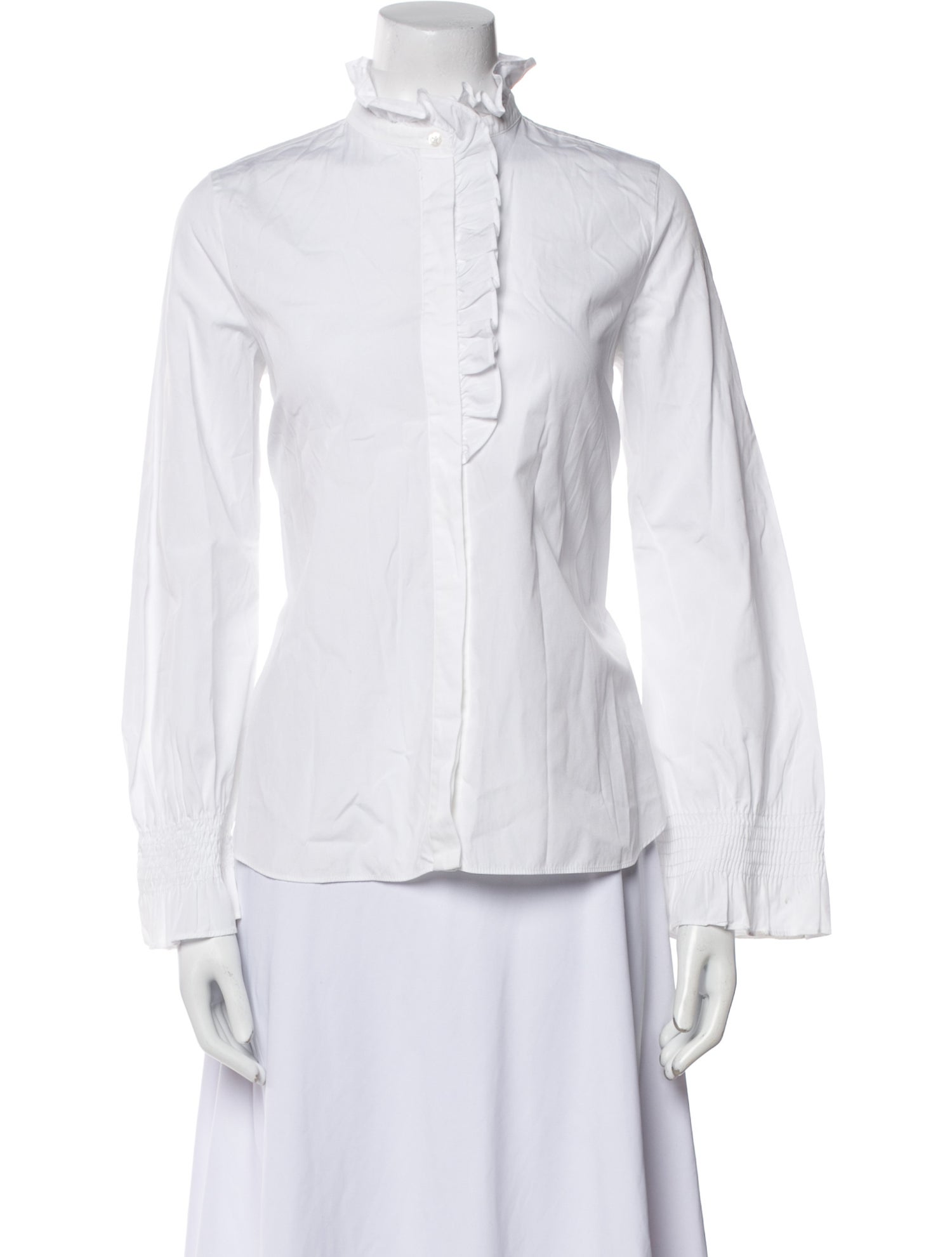 CH Carolina Herrera Mock Neck Long Sleeve Button-Up Top