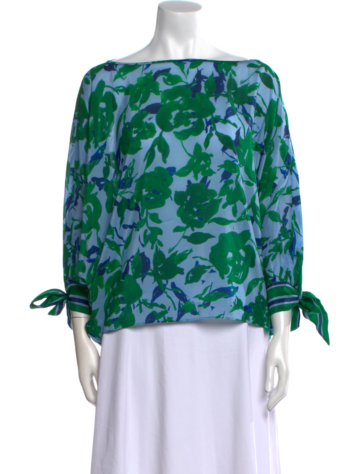 CH Carolina Herrera Floral Print Bateau Neckline Blouse