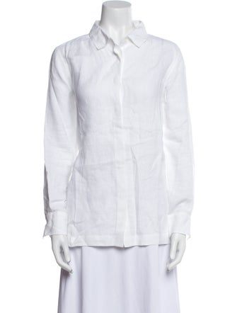 CH Carolina Herrera Linen Long Sleeve Button-Up Top