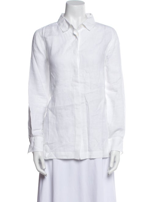 CH Carolina Herrera Linen Long Sleeve Button-Up Top