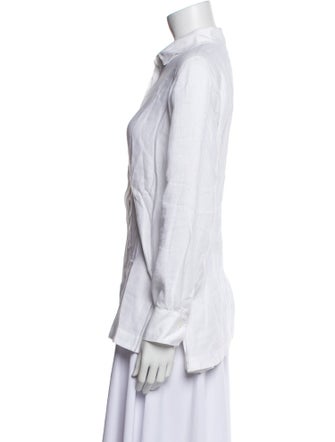 CH Carolina Herrera Linen Long Sleeve Button-Up Top