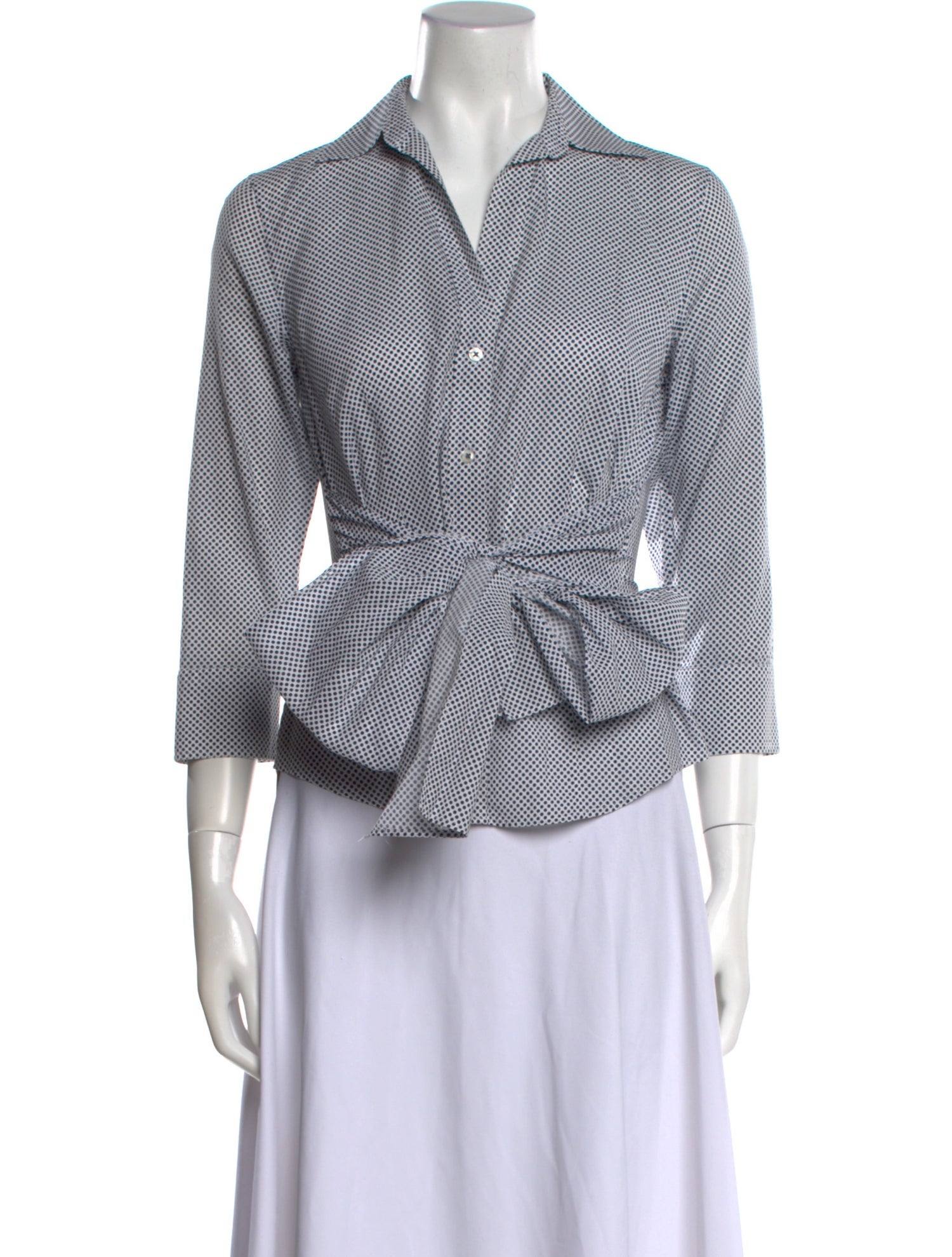 CH Carolina Herrera Plaid Print Three-Quarter Sleeve Button-Up Top