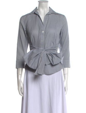 CH Carolina Herrera Plaid Print Three-Quarter Sleeve Button-Up Top