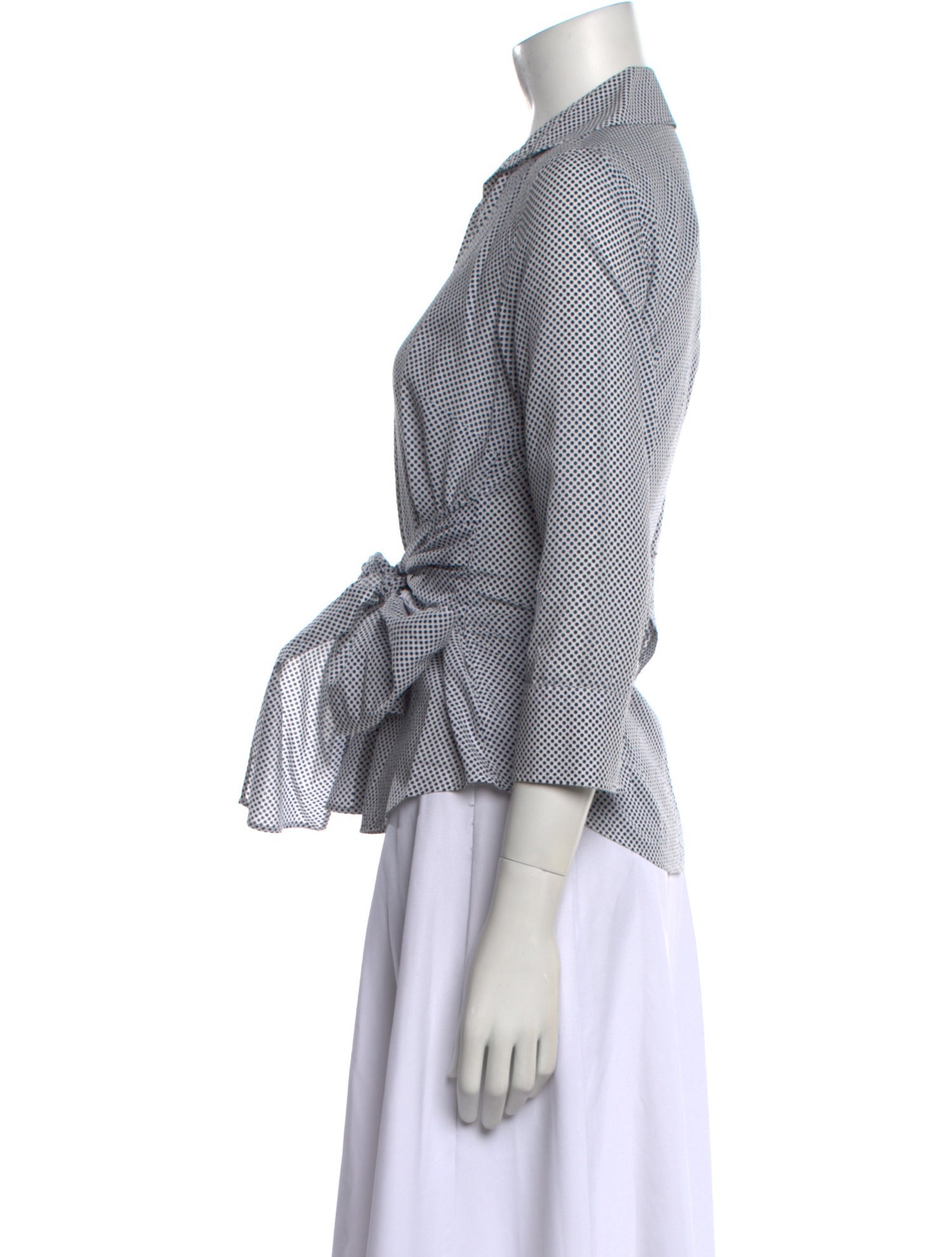 CH Carolina Herrera Plaid Print Three-Quarter Sleeve Button-Up Top