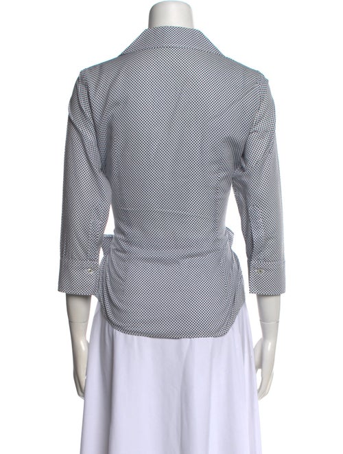 CH Carolina Herrera Plaid Print Three-Quarter Sleeve Button-Up Top