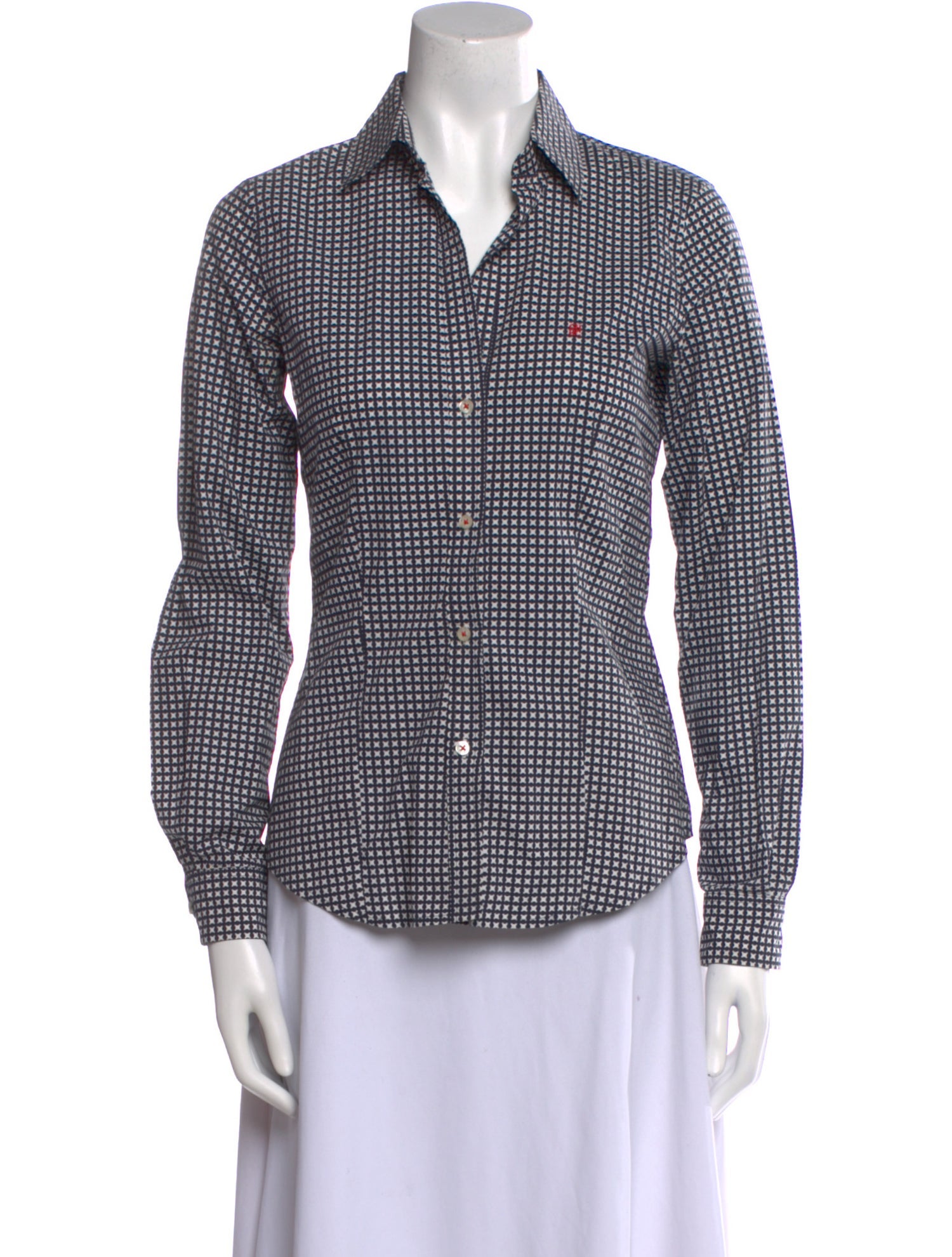CH Carolina Herrera Plaid Print Long Sleeve Button-Up Top