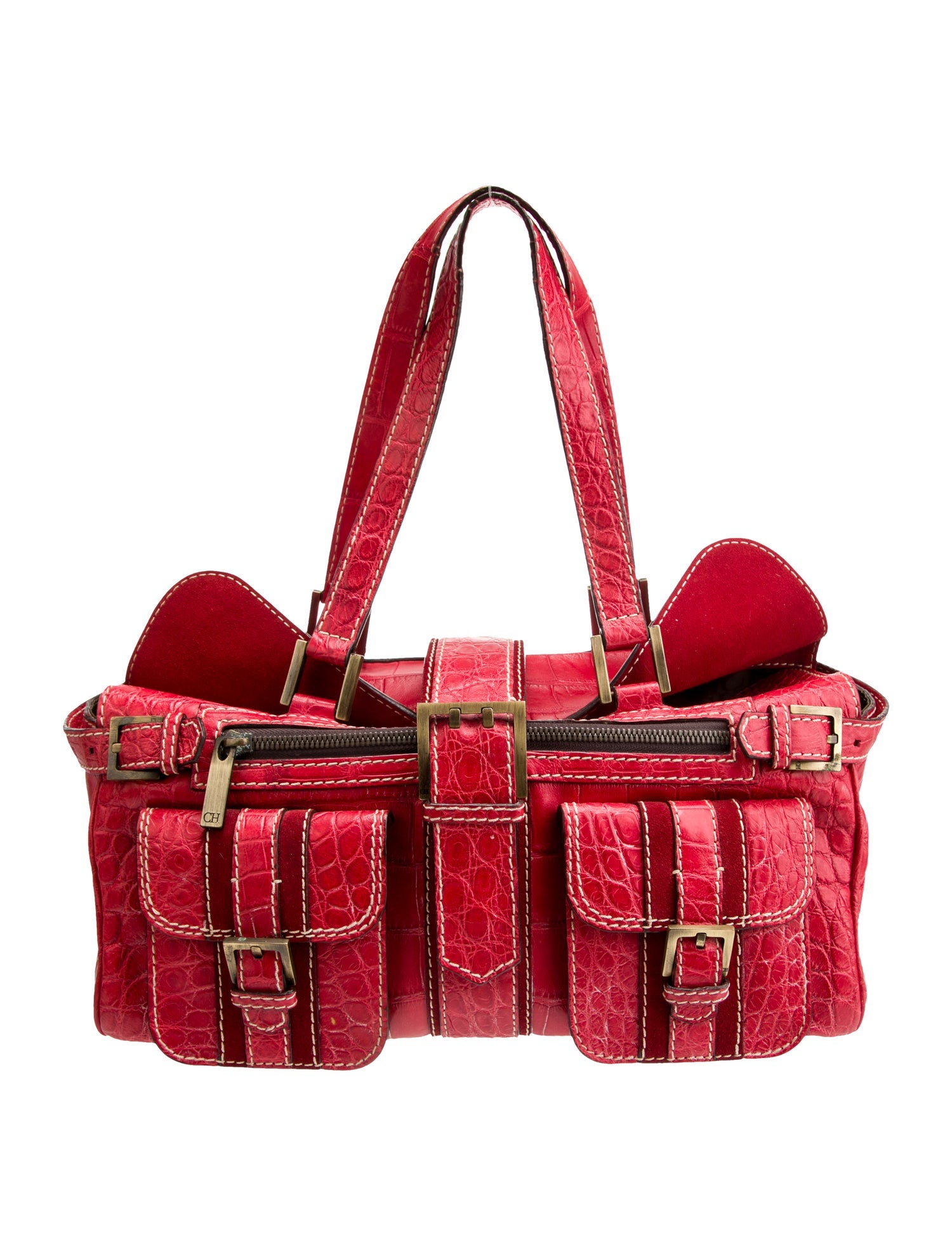 CH Carolina Herrera Embossed Leather Top Handle Bag