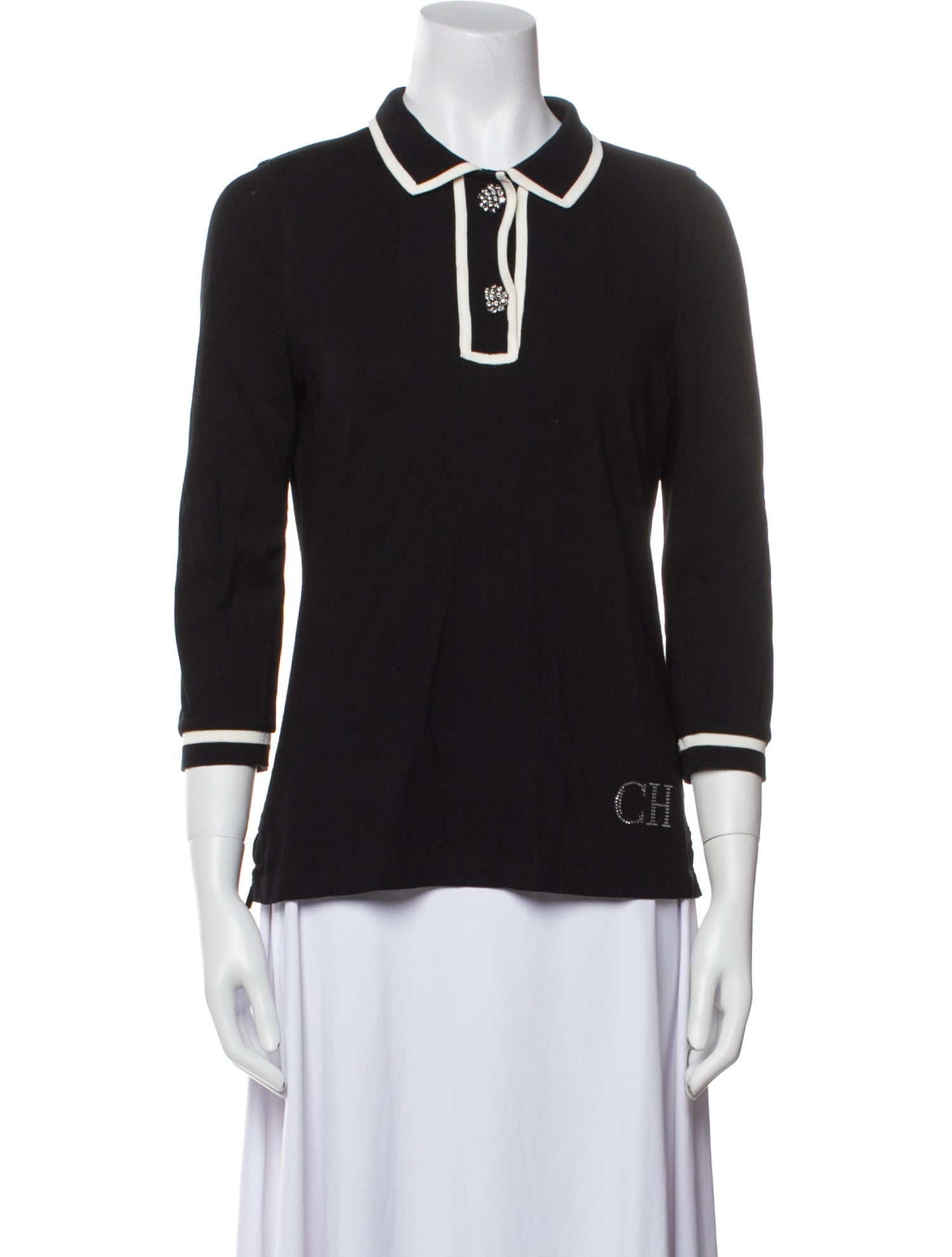 CH Carolina Herrera V-Neck Three-Quarter Sleeve Polo