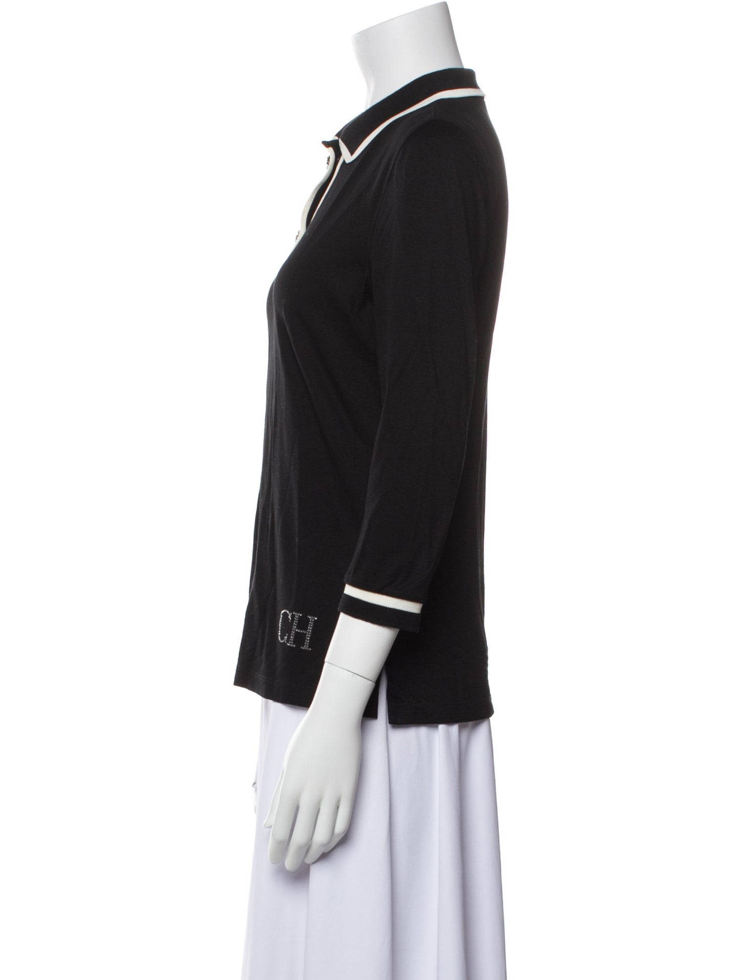 CH Carolina Herrera V-Neck Three-Quarter Sleeve Polo