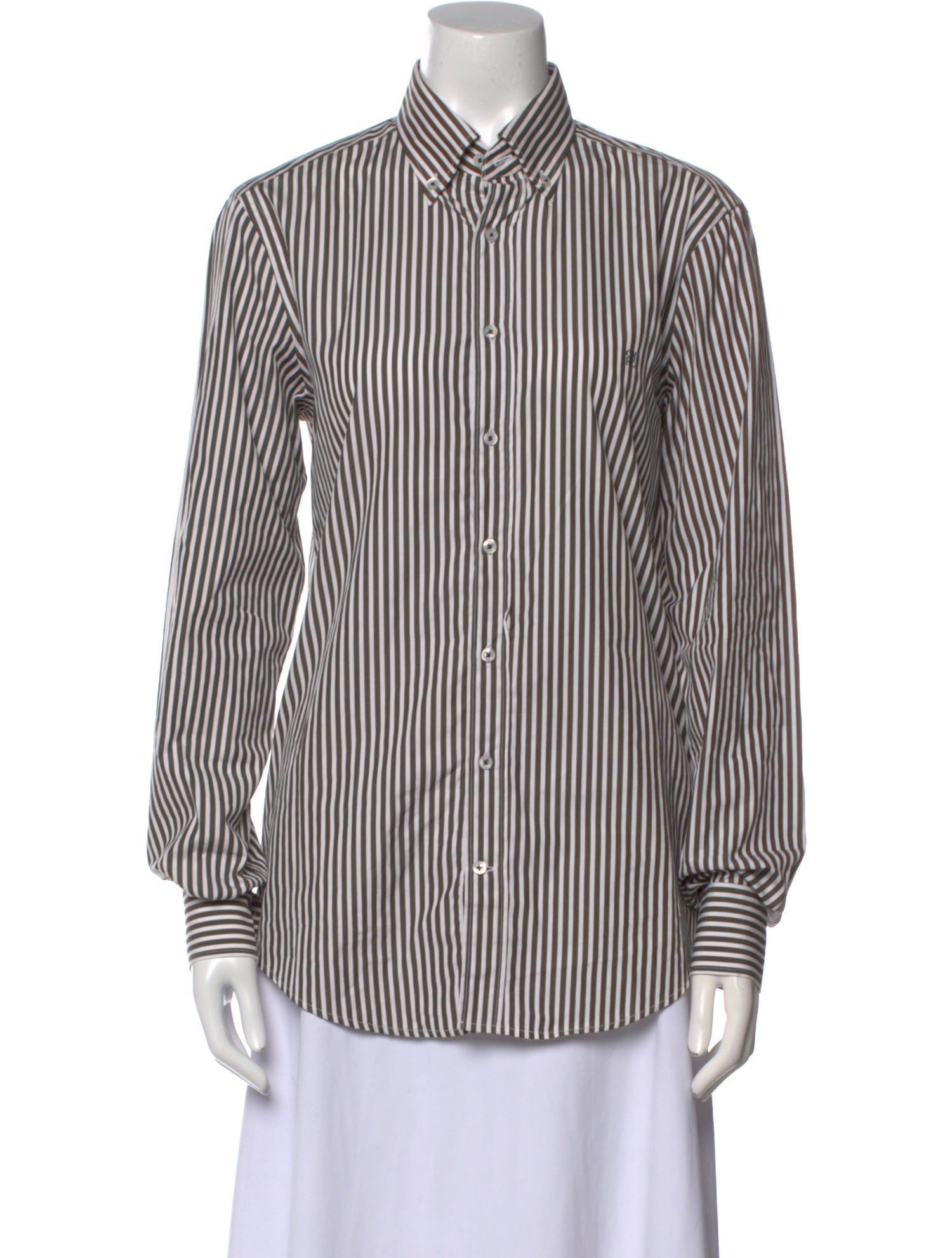 CH Carolina Herrera Striped Long Sleeve Button-Up Top