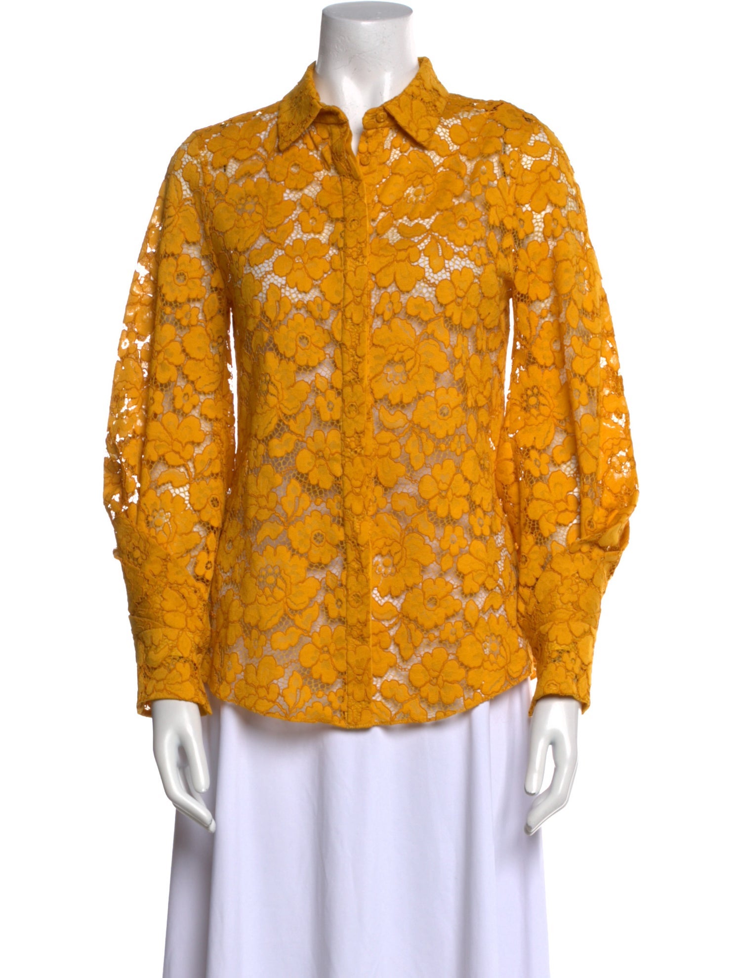 CH Carolina Herrera Lace Pattern Long Sleeve Button-Up Top
