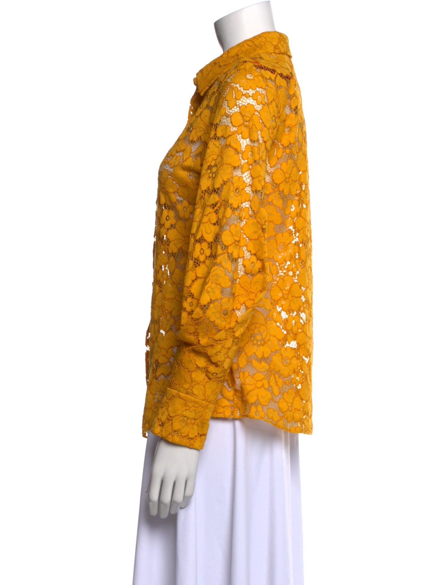 CH Carolina Herrera Lace Pattern Long Sleeve Button-Up Top