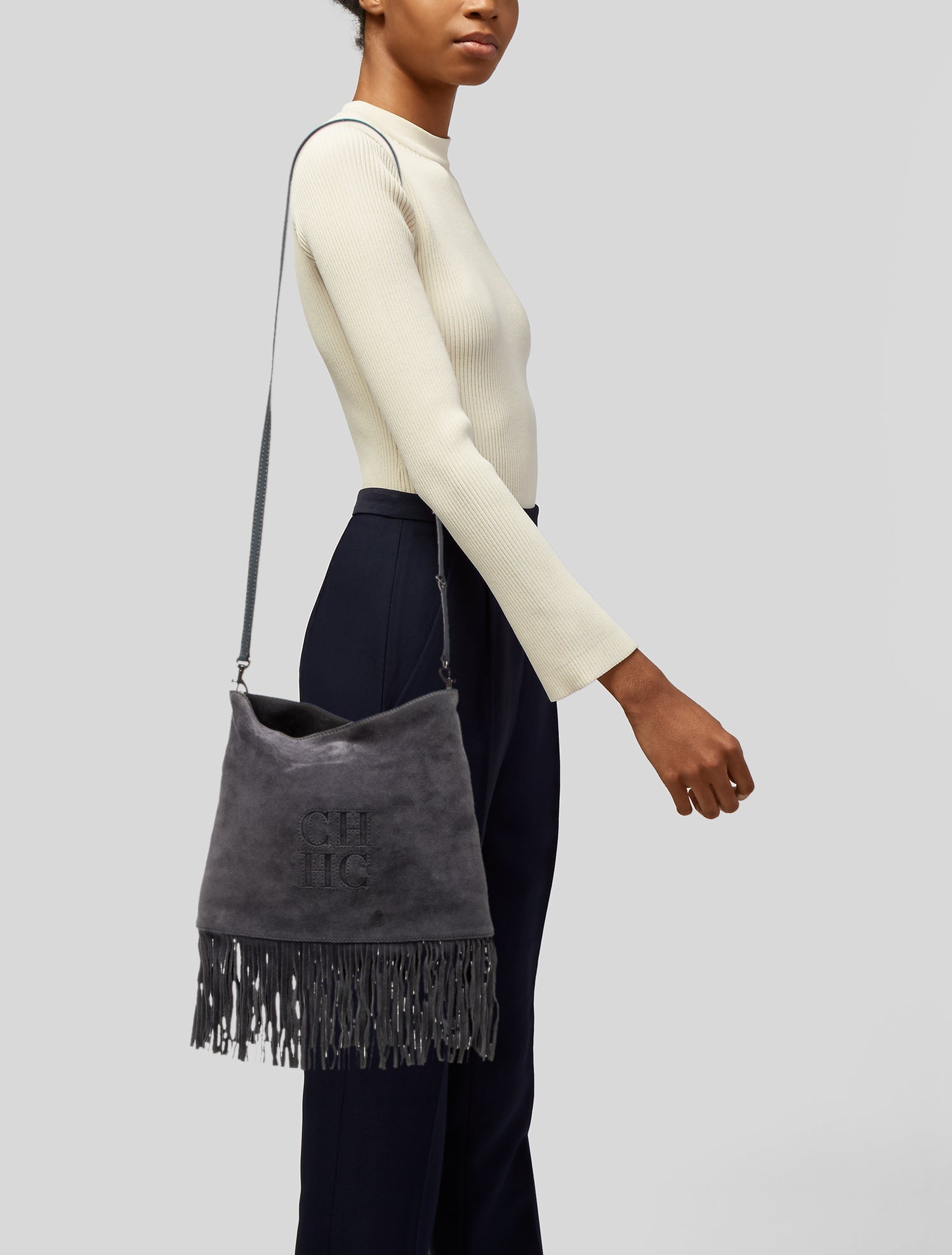 CH Carolina Herrera Suede Shoulder Bag