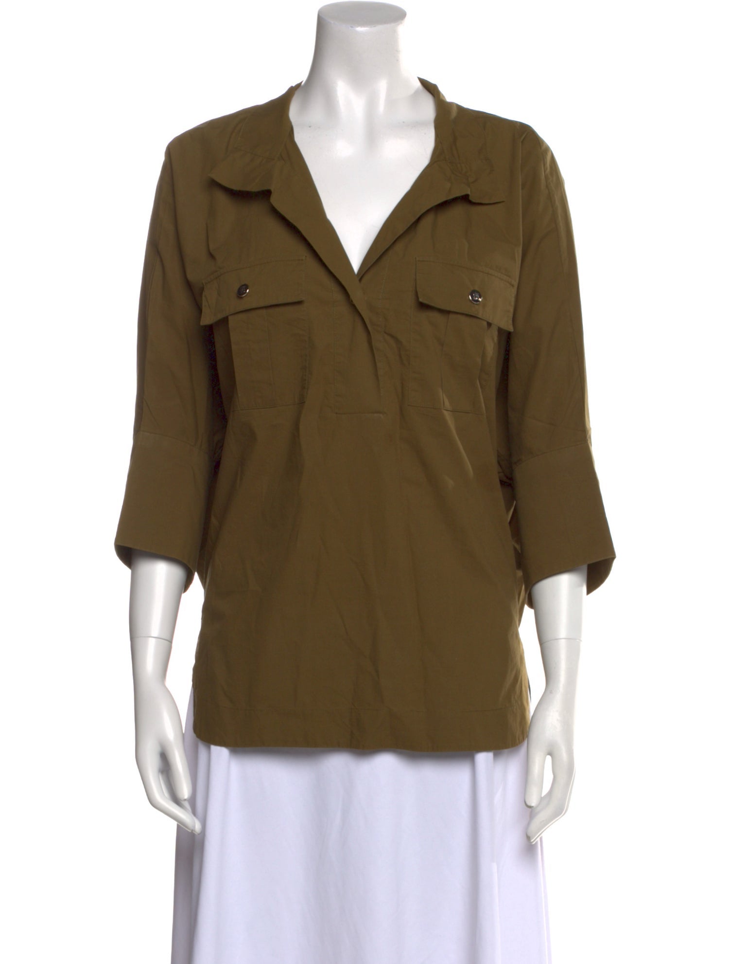 CH Carolina Herrera V-Neck Three-Quarter Sleeve Blouse