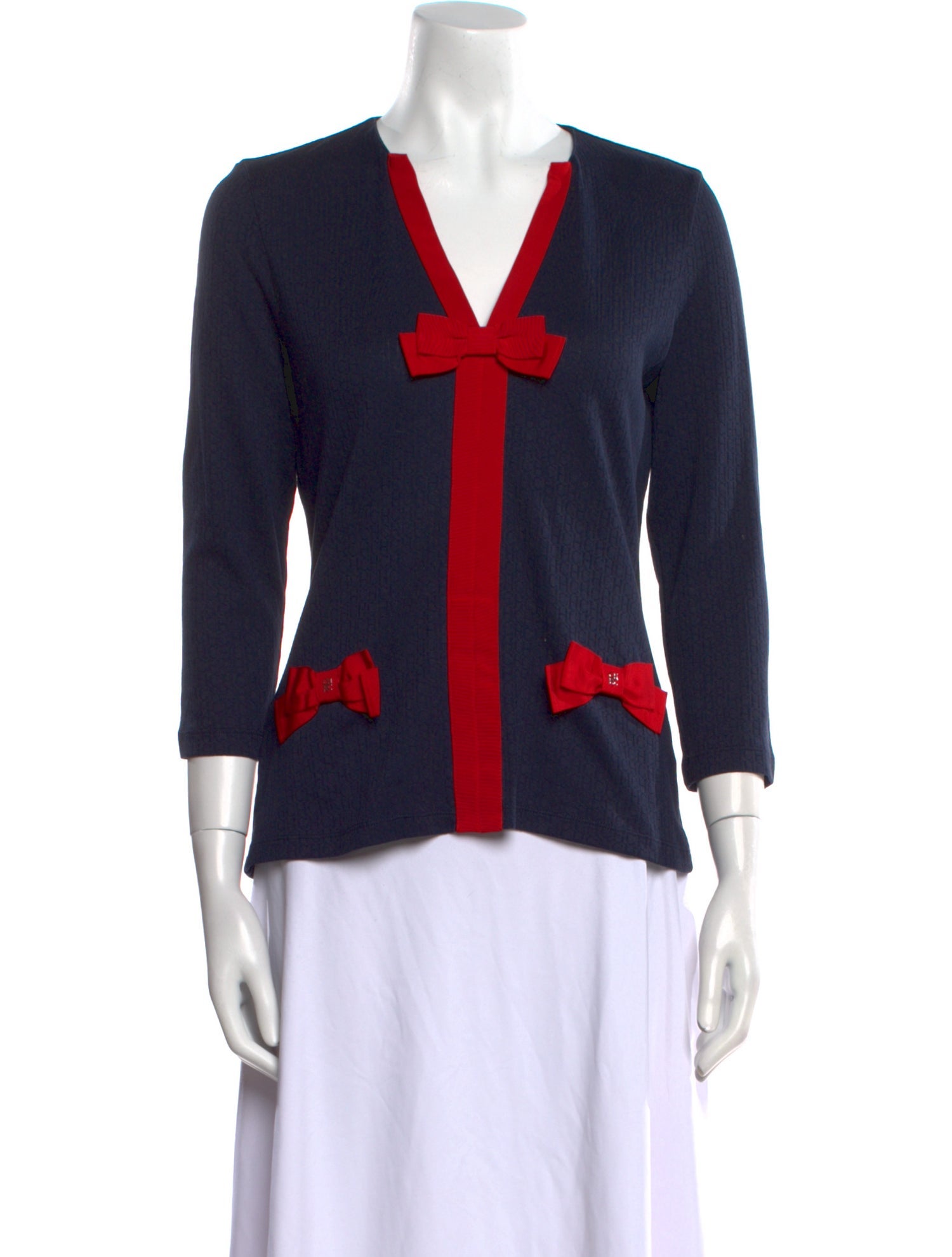 CH Carolina Herrera V-Neck Three-Quarter Sleeve Top