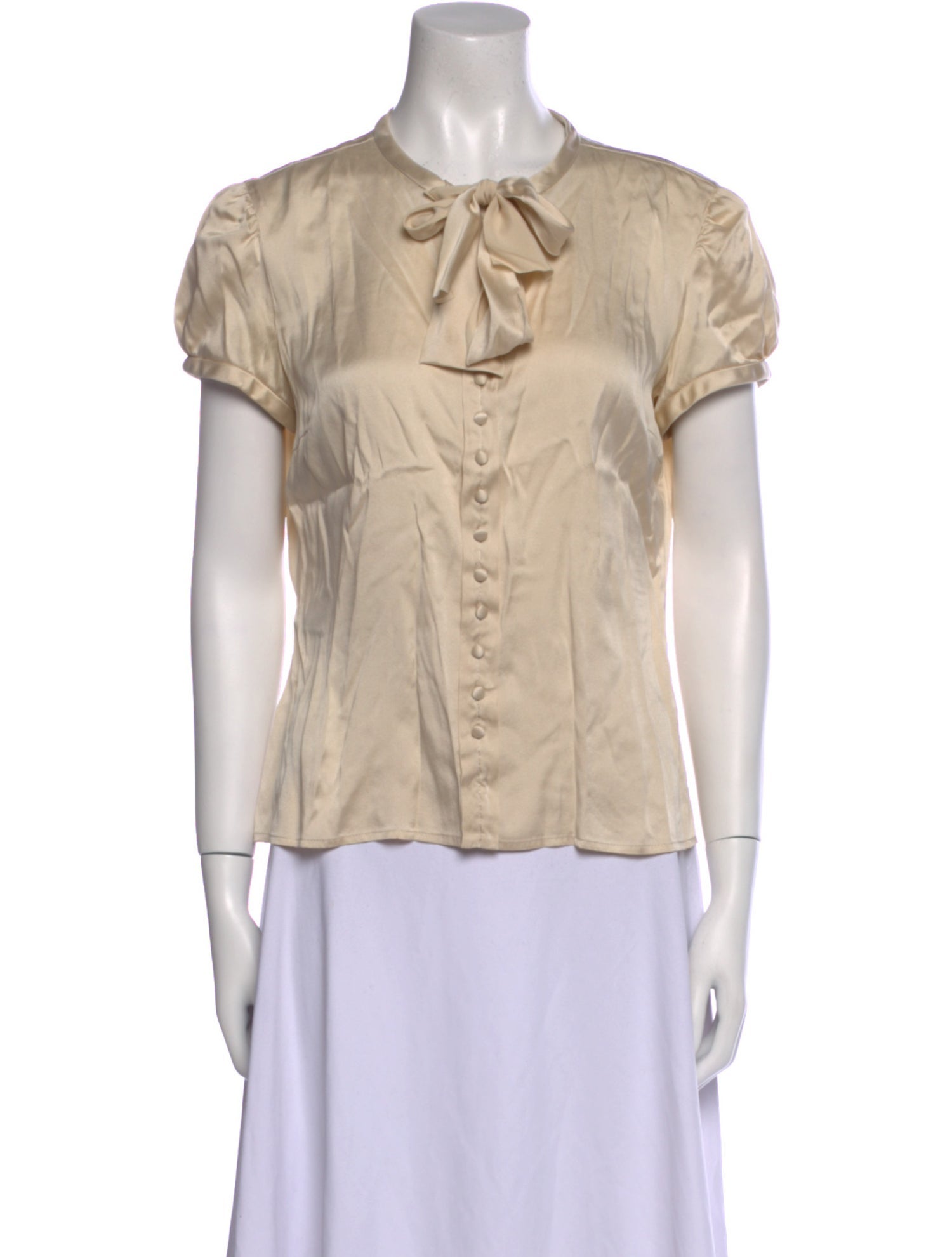 CH Carolina Herrera Silk Crew Neck Button-Up Top