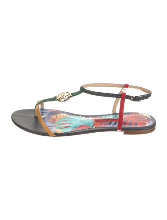 CH Carolina Herrera Leather Printed T-Strap Sandals